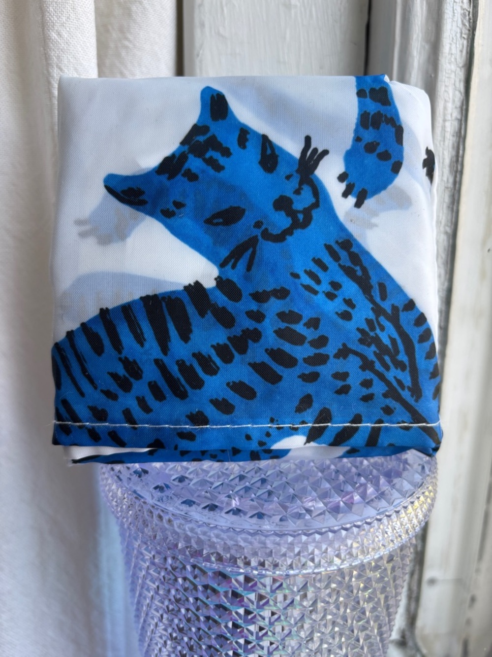 😸IKEA NWT SKYNKE Crazy Blue Cat reusable tote swirling blue felines Warhol-style